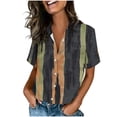 thumbnail image 2 of Xdegoge Button Down Shirts for Women Collared V Neck Short Sleeve Vintage Retro Workwear Loose Fit Abstract Striped Print Lightweight Flowy Soft Breathable Spring Summer Tops, 2 of 7