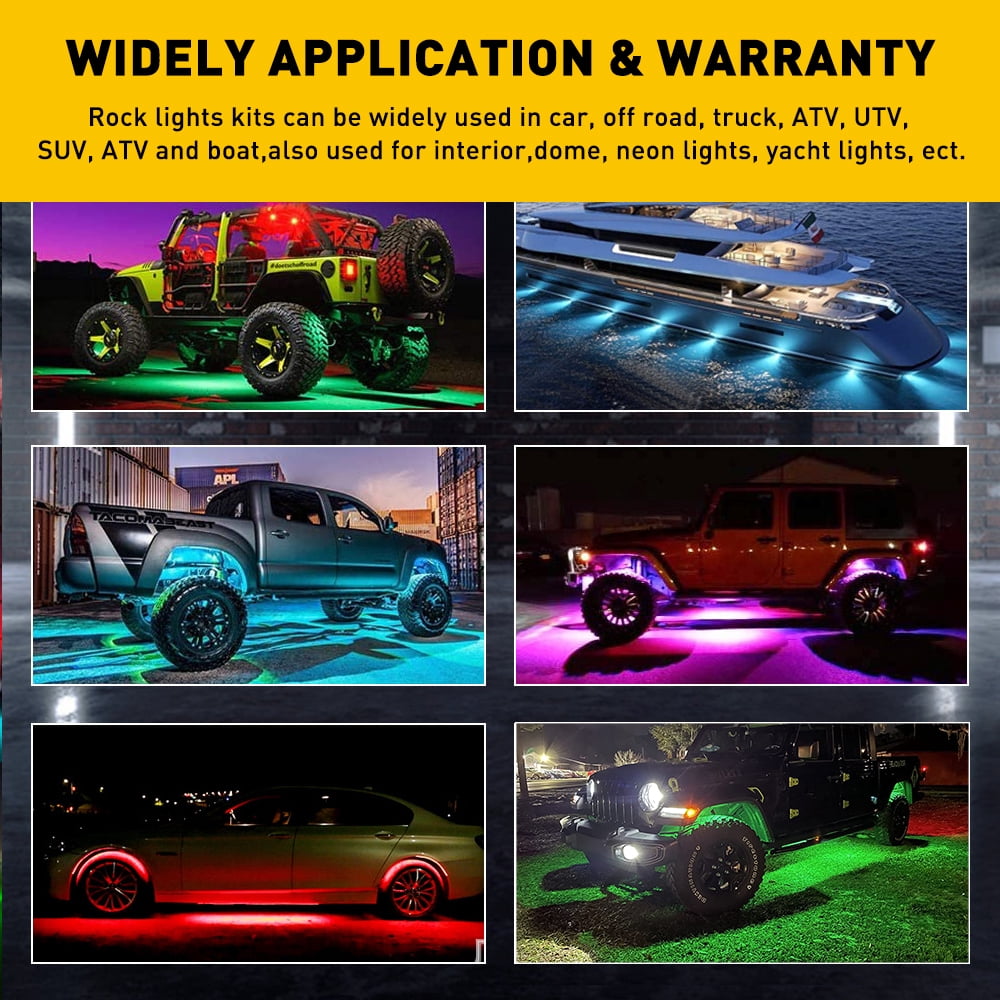 AUXITO 8x RGB LED Rock Exterior Decorative Lights fits Universal Under Car Multicolor, 8 Pieces