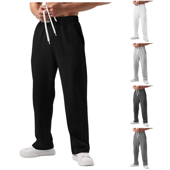 XIAONU Men's Solid Pants Drawstring Waist Side Pockets Pants