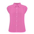 thumbnail image 5 of Pink Womens Blouses Women's Elastic Cuffs Cotton Linen Button Up Shirt for Daily Casual Commuting Ladies Tops and Blouses, 5 of 6