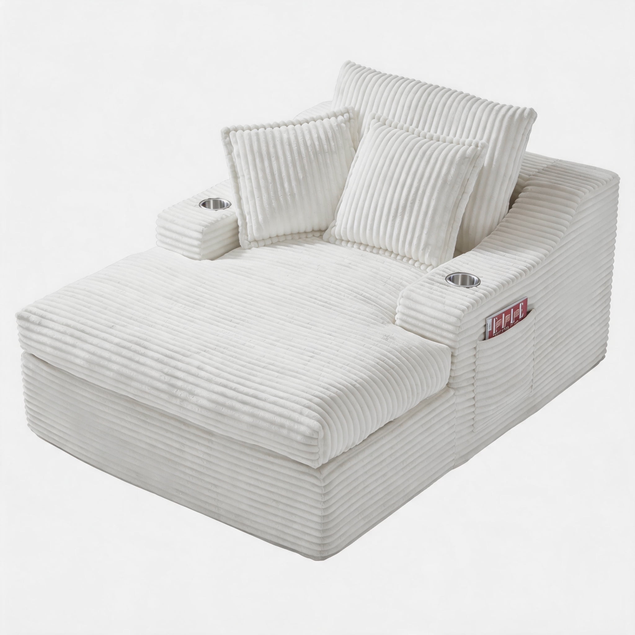 47" Wide Oversized Single Chaise Lounge Chair, 67'' Sleeper Sofa Bed with Cup Holders & 3 Pillows