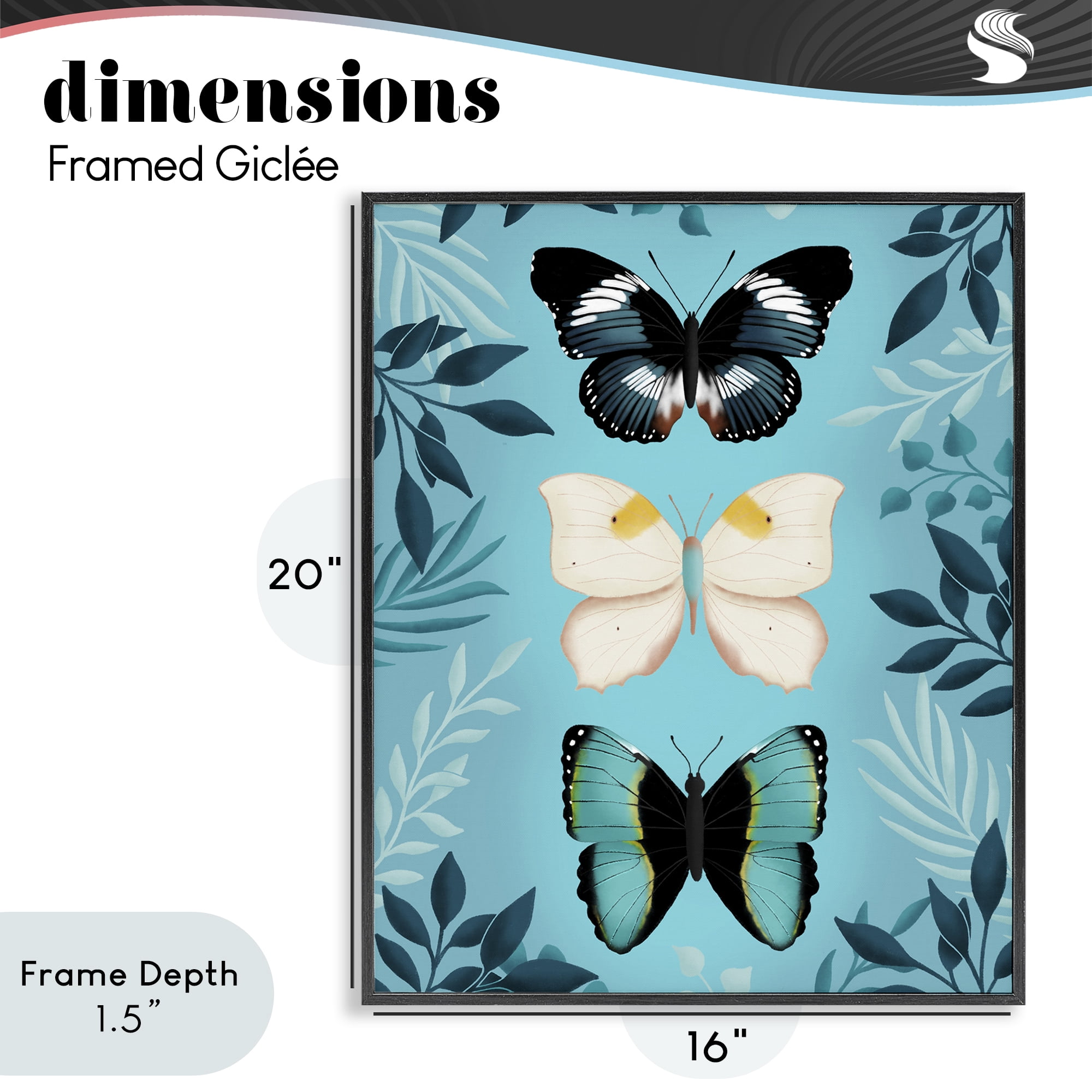 Stupell Industries Three Exotic Blue Butterflies Black Framed Giclee Art, design by Metka Hiti