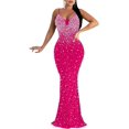 thumbnail image 1 of XINQIHANG Robe Moulante Sexy Élégante pour Femmes avec Strass, Robe de Soirée Longue, 1 of 3