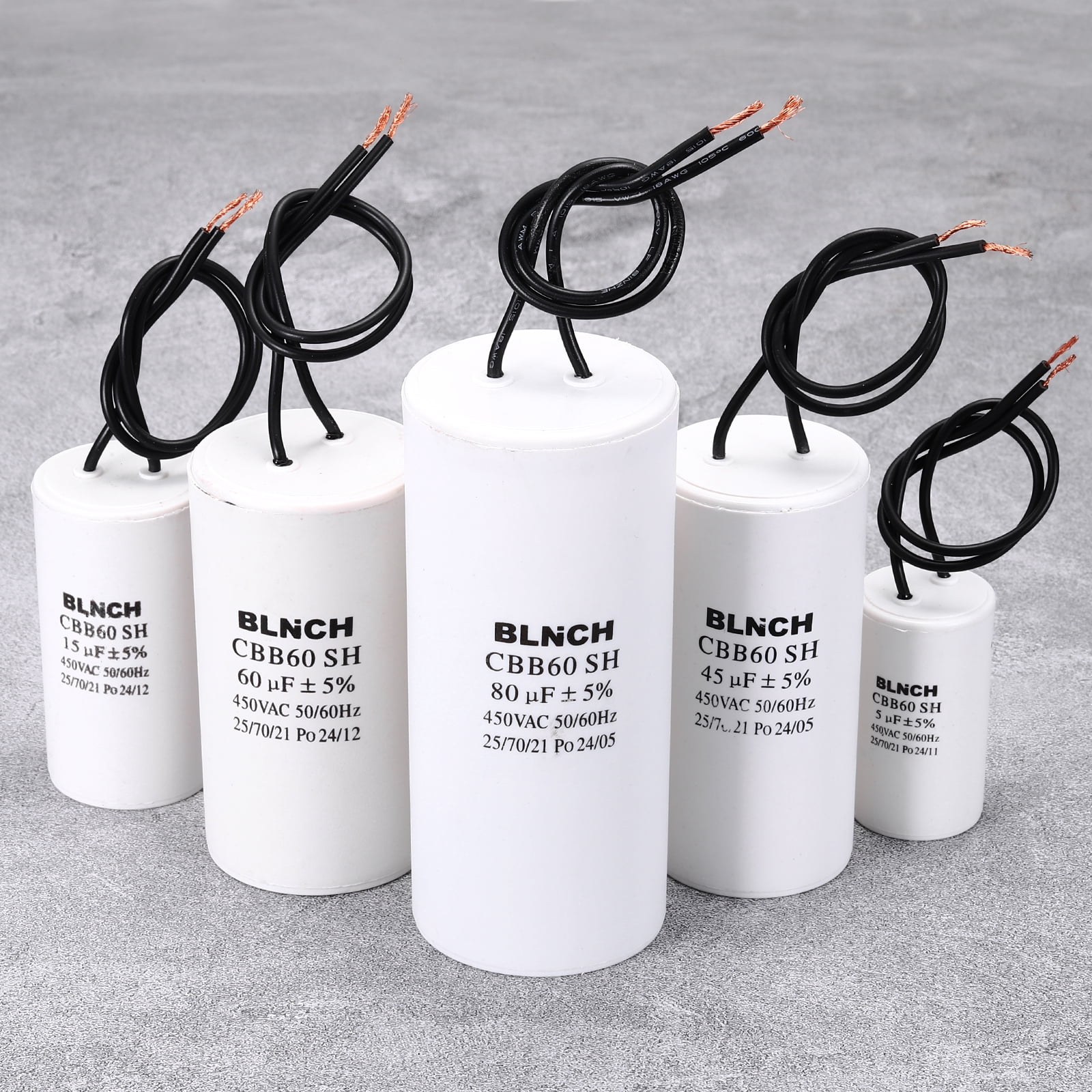 Uxcell 2 Pcs CBB60 Running Capacitor, 90uF 450V 2 Wire Electric Air Compressor Motor Run Starting Capacitor for Washing Machine, Refrigerator, Air Conditioner, White