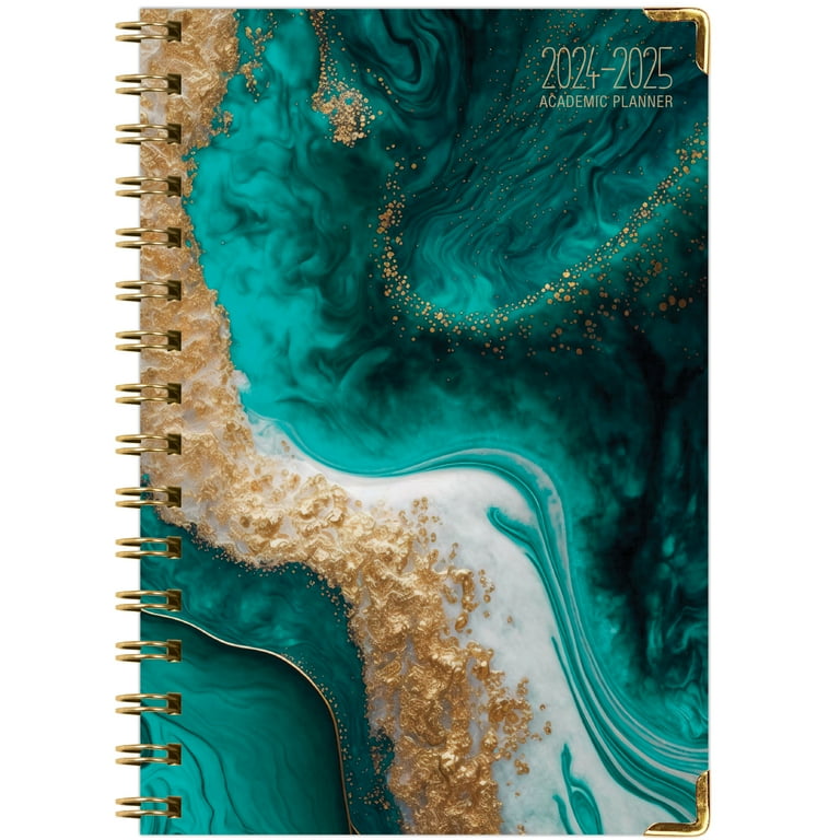 Hardcover Academic Year Planner 2025-2026 - June 2025 To July 2026, 5.5x8", Dark Gold Marble