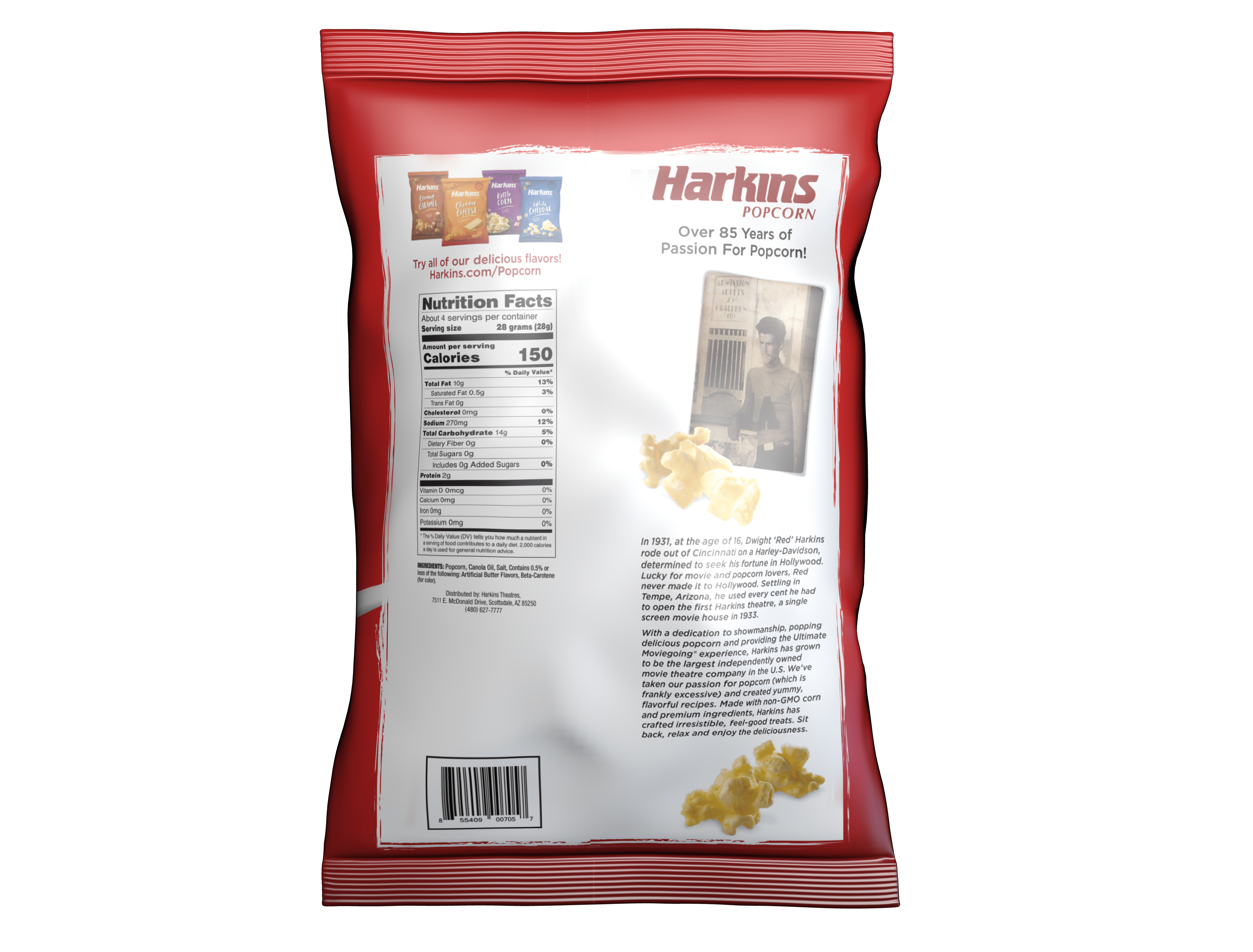 (2 pack) Harkins Movie Theatre Butter Popcorn, 4 oz Bag, Gluten-Free