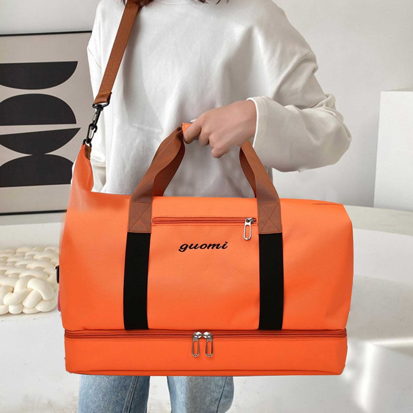 LACKUST Travel Duffel Bag, Shoe Compartment, Sports Gym, Folding Organizer, Sport,Orange