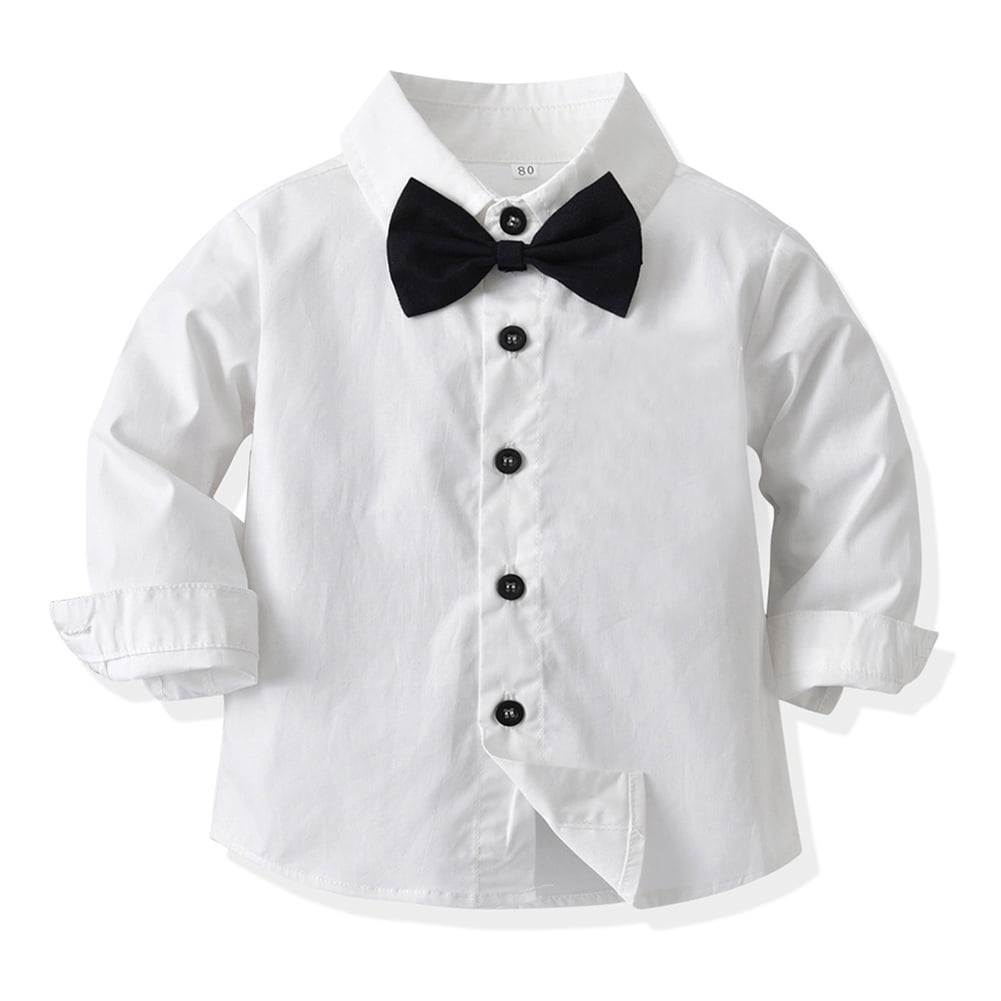 IBTOM CASTLE Toddler Baby Boys Baptism Christening Outift Gentleman Bowtie Shirt + Long Suspender Pants Wedding Birthday Formal Tuxedo Overalls Clothes