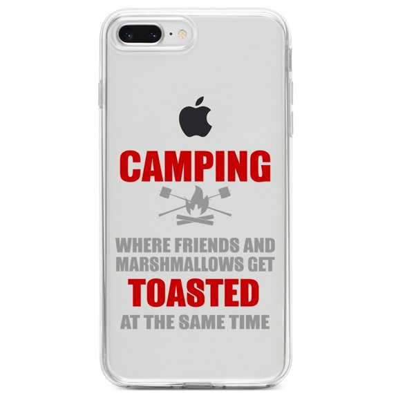 DistinctInk Clear Shockproof Hybrid Case for iPhone 7 PLUS / 8 PLUS (5.5" Screen) TPU Bumper Acrylic Back Tempered Glass Screen Protector - Camping - Friends & Marshmallows Get Toasted