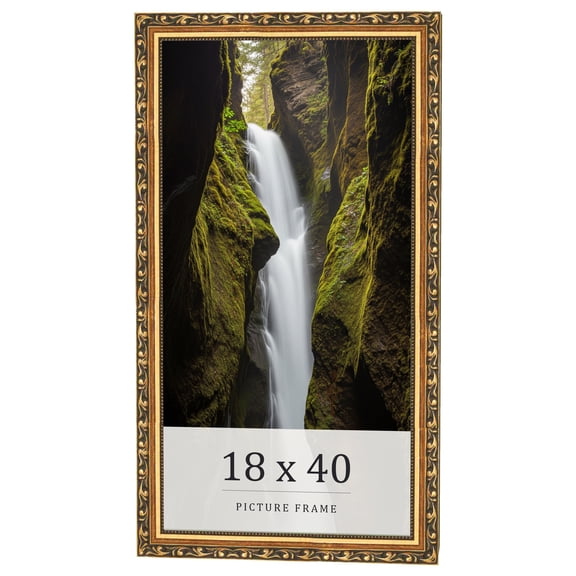 18x40 Frame Black & Gold Solid Wood Picture Frame Width 1.125 Inches | Interior Frame Depth 0.375