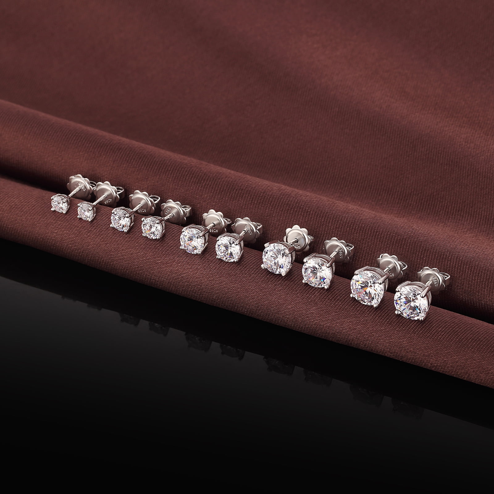 Jiamiaoi 18k White Gold Plated 925 Sterling Silver Sparkly Cubic Zirconia Stud Earrings Sets 4mm-8mm Circle Diamond Earrings Gold Square Stud Earrings Hypoallergenic