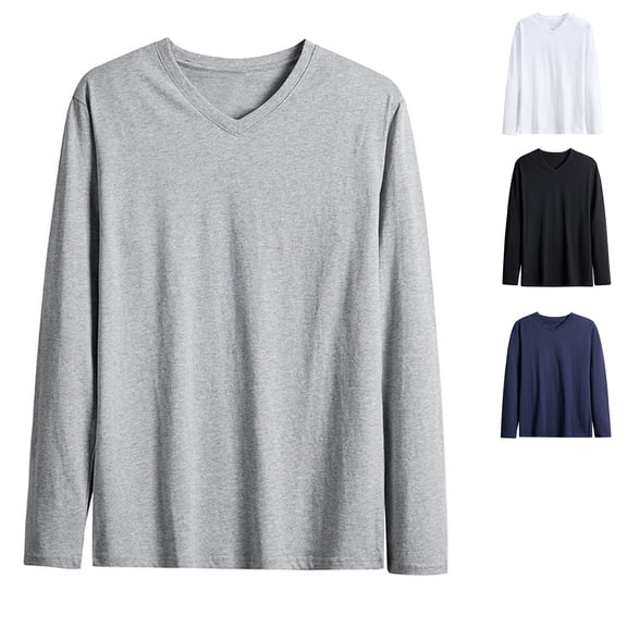ZUBMGKTE Mens Casual Slim Fit Long Sleeve T-Shirts Soft Lightweight V-Neck Size S to 4XL