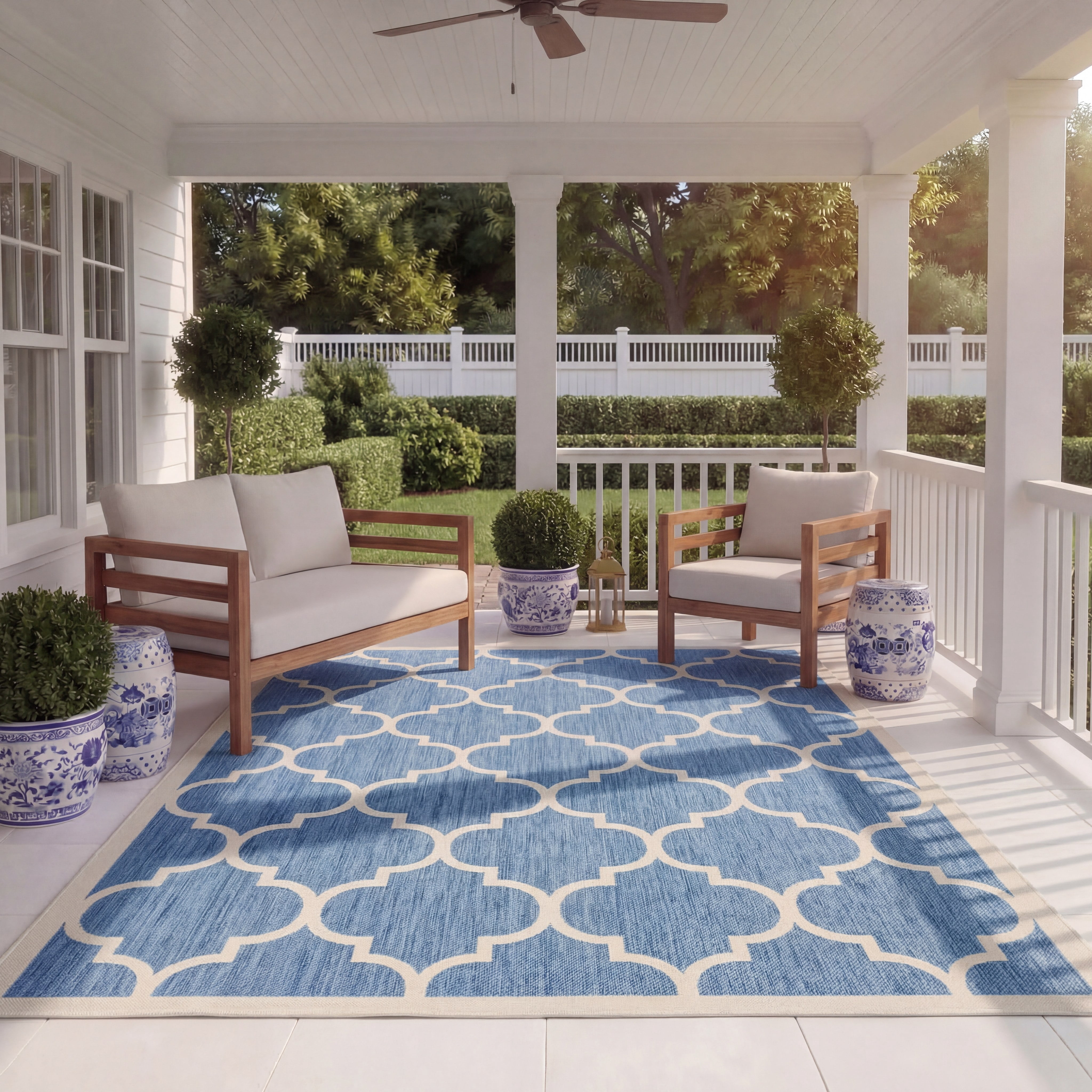 Safavieh Courtyard Alyssa Geometric Indoor/Outdoor Area Rug, Blue/Beige, 7'10" x 7'10" Square