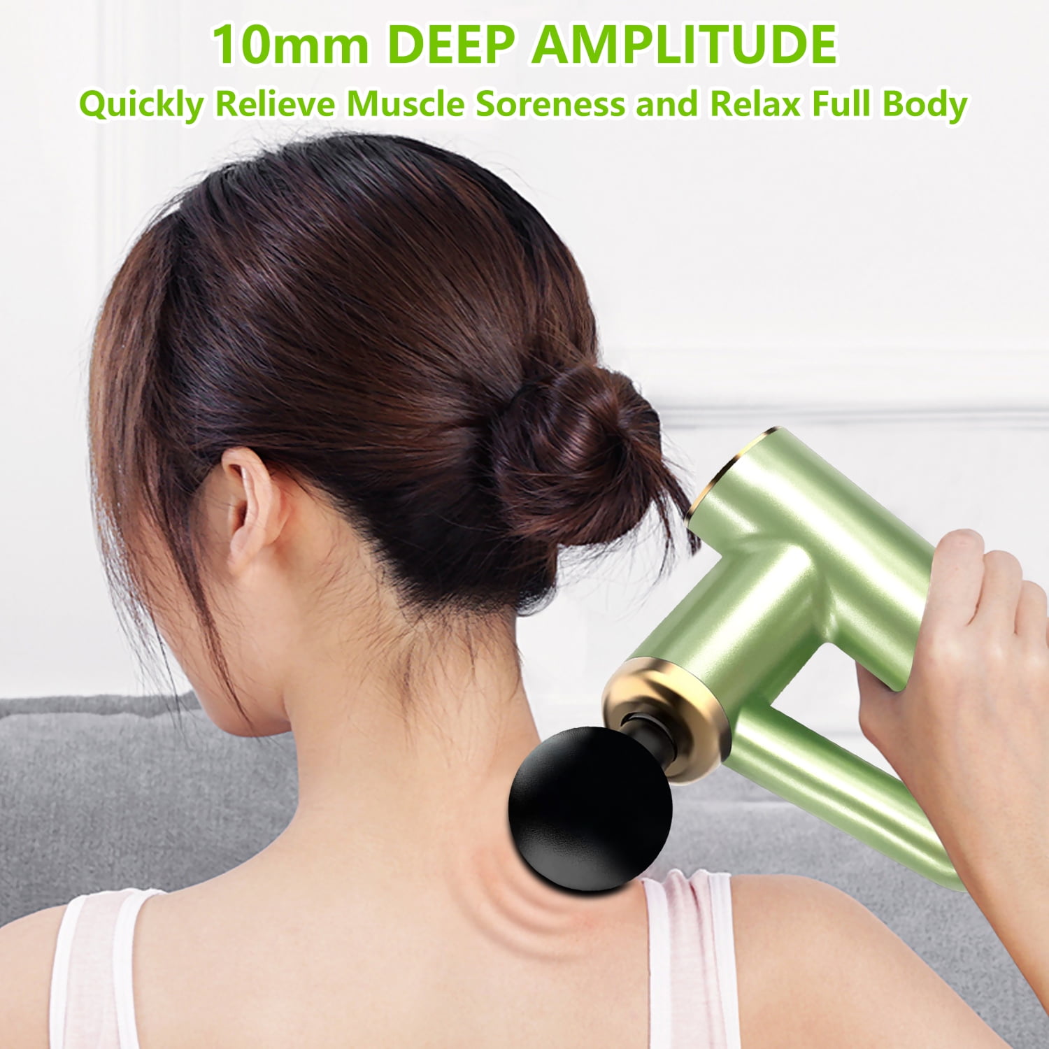 Syenll Massage Gun, Massage Gun Deep Tissue, Percussion Massage Gun with 4 Heads and 6 Speeds, Handheld Massager for Athletes Pain Relief, Green