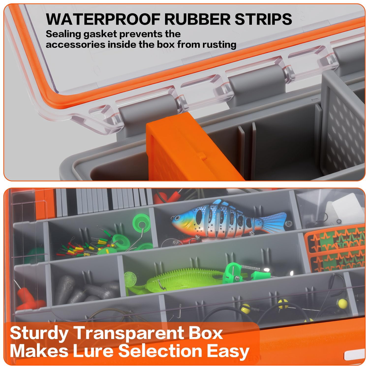Waterproof Tackle Box Plastic Box-2packs 3700 Trays Fishing Organizer With Removable Dividers Storage.