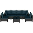 thumbnail image 6 of Ainfox 7 Pcs Outdoor Patio Furniture Sofa Set on Sale, Coffee Rattan Peacock Blue Cushions, 6 of 8
