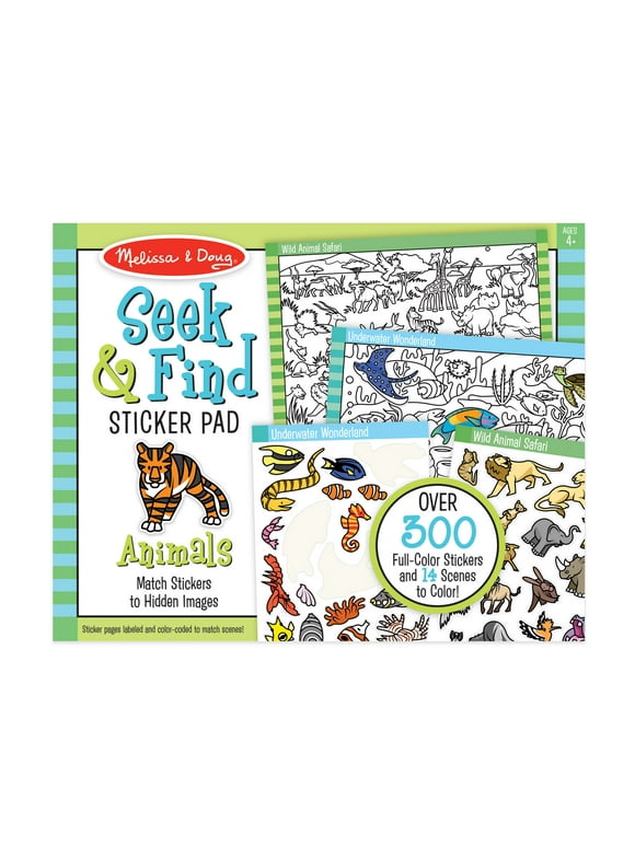 Melissa & Doug Seek and Find Sticker Pad, Animals (400+ Stickers, 14 Scenes to Color)