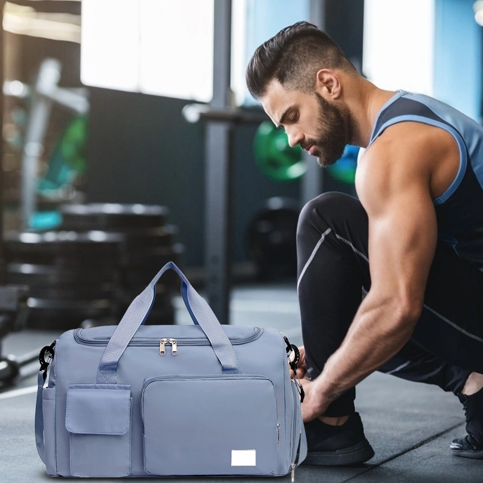 Sac De Voyage Pliable De Grande Capacité, Portable, Pliable, Léger Et Imperméable En Tissu Oxford Pour Le Week-end, Le Sport, La Gym, Les Vacances, Bleu