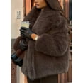 thumbnail image 4 of Women'S Faux Fur Coat Faux Fur Jacket Long Sleeve Lapel Winter Jackets Parka Short Coat Coffee XS, 4 of 8