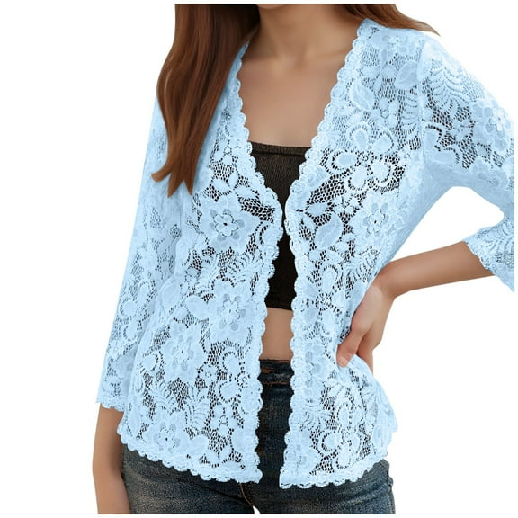 XIAOCHA Women Cardigans Sweaters Sweaters Summer Floral Lace Hollow Out Sheer Sweater Cardigan Oversized Loose Long Sleeves Comfortable Outwear Tops