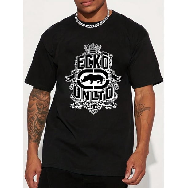 Ecko Unltd Unisex Black Crown Print T-Shirt, Casual Crew Neck, Summer Knit Top