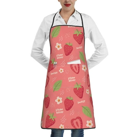 

Gaeub Strawberry Floral Kitchen Cooking Aprons Adjustable Bib Apron Waterdrop and Oil Resistant Kitchen Chef Apron for Women Men
