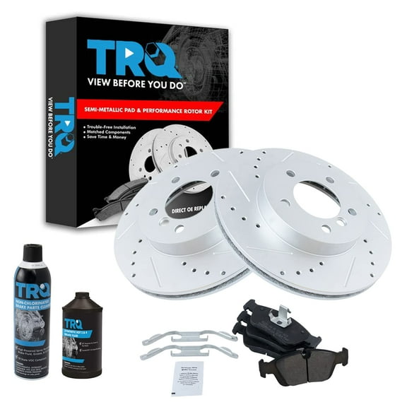 TRQ Performance Drilled Slotted Rotor & Metallic Brake Pad Front Kit w/Chemicals BKA16234 Fits select: 2001-2006 BMW 325, 2000 BMW 323