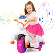 Costway 12V Kids Ride on Unicorn Toy with Training Wheels Music One-button Start Horse Toy Multicolor
