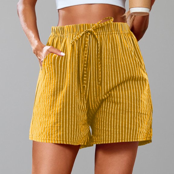 Loose-Fit Boxer Shorts For Women Casual Striped Shorts Elastic Waist With Pockets for Outings Beach Vacation