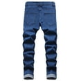 thumbnail image 4 of Men's Distressed Denim Pants Buckle Wash Jeans with Pockets Casual Straight Leg Trousers without Belt, 4 of 6