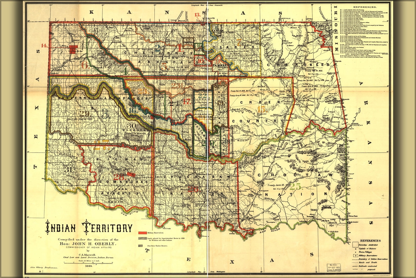 24"x36" Gallery Poster, map of Indian territory oklahoma 1889 - Walmart