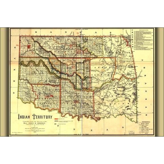 24"x36" Gallery Poster, map of Indian territory oklahoma 1889