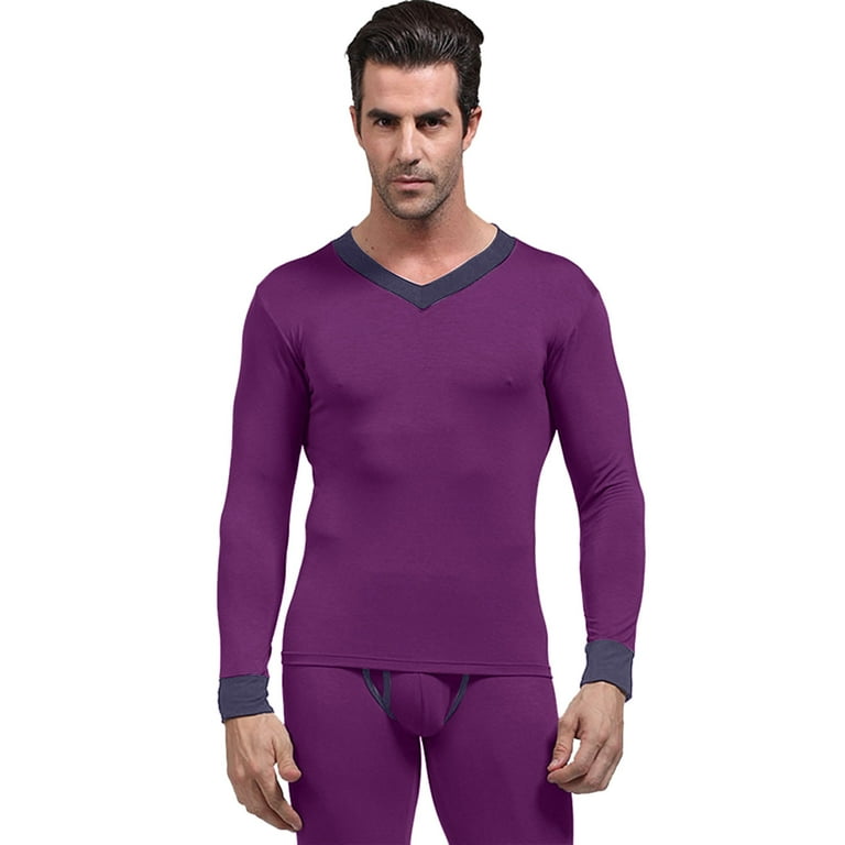 purple suits for men men s v neck tight seamless base color matching suit long johns