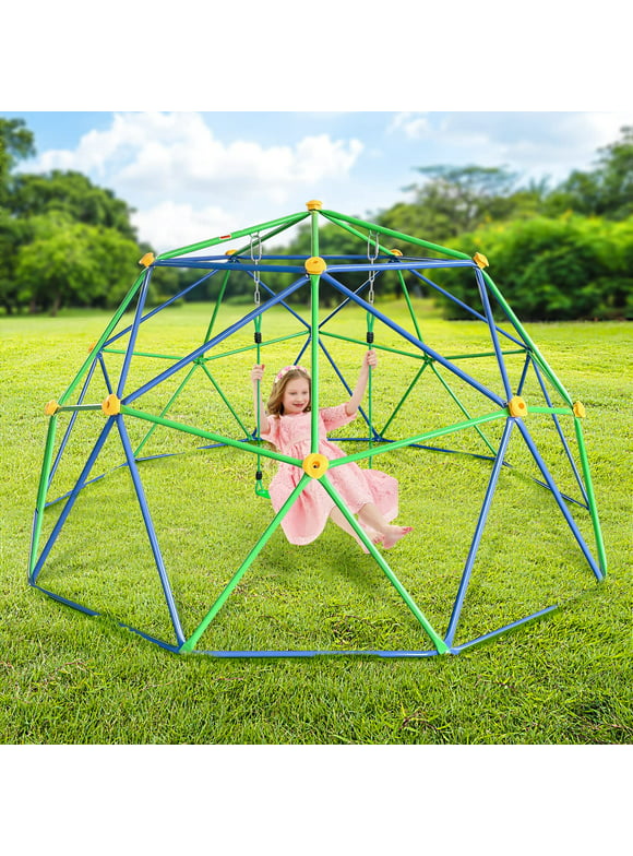 10FT Climbing Dome Swing Set for Kids 3-8, Playground Dome Climber with Swing for Outdoor Indoor, Jungle Gym for Kids Supporting 800LBS with Rust & UVResistant