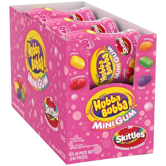 HUBBA BUBBA Minis SKITTLES Flavored Sugar-Free Bubble Gum Packs, Bulk Gum 6-Pack (240 Pieces)