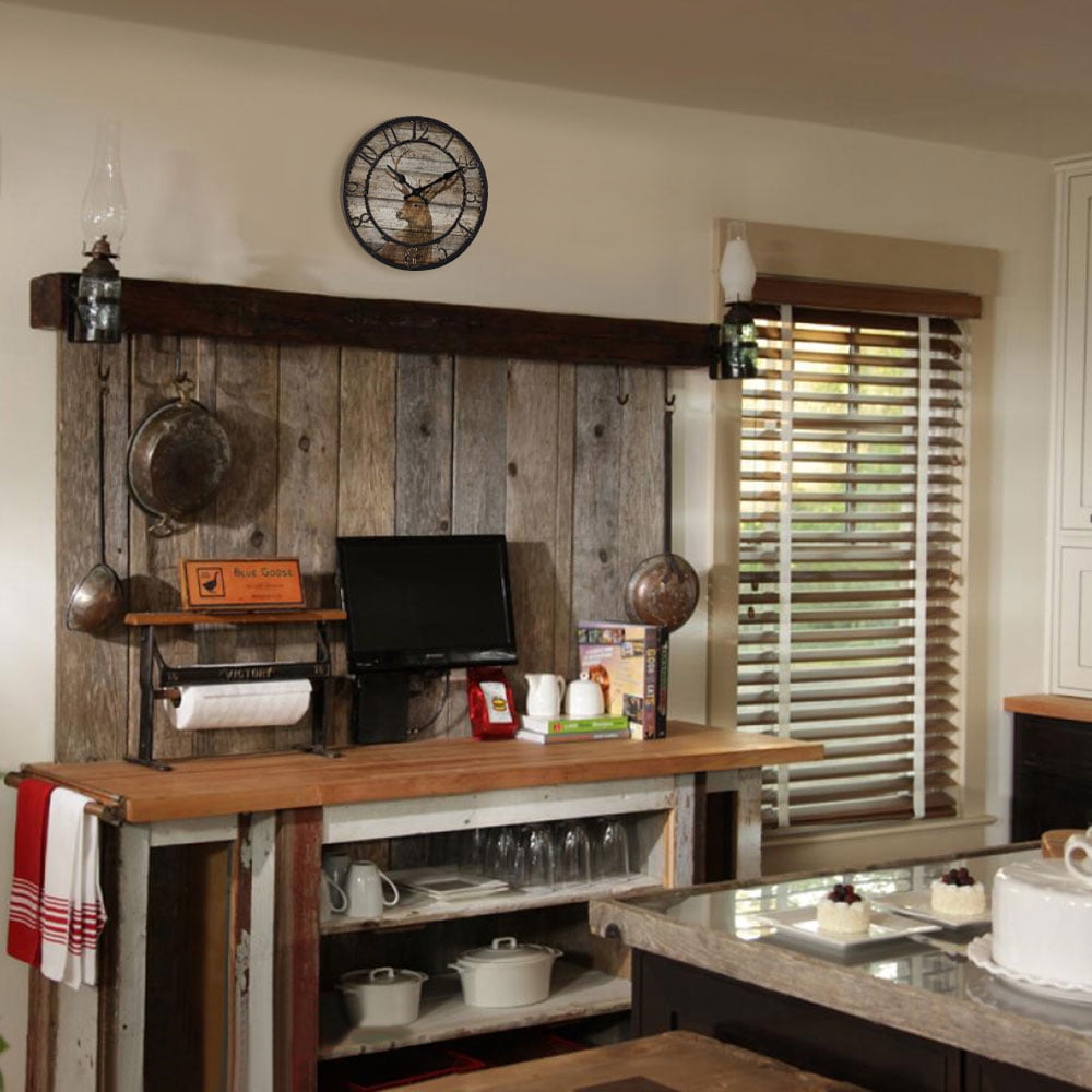 12" Vintage Deer Head Wood Wall Clocks With Slient Non-ticking Movement Operated by Battery