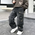 thumbnail image 4 of Purcolt Boys' Jeans Trendy Casual Elasitc Waisted Wide Leg Denim Pants Y2K Vintage Hip Hop Loose Fit Baggy Pants Streetwear Trousers with Pockets for 4-15 Years, 4 of 7