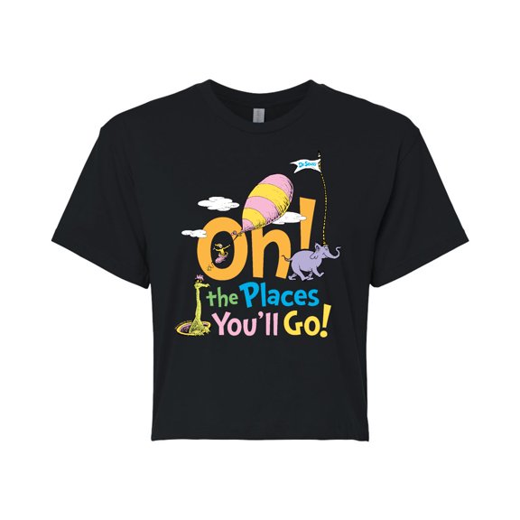 Dr. Seuss - Oh! The Places You'll Go - Juniors Cropped Cotton Blend T-Shirt