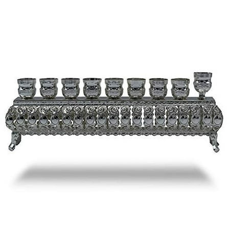 Ner Mitzvah, 3" High, Silver Plated Hannukah Oil Cups And Large Candles Menorah - Bright Wall Style