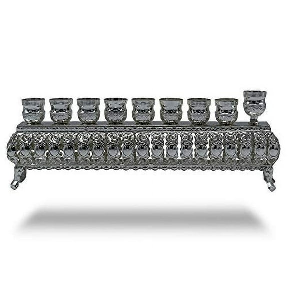 Ner Mitzvah, 3" High, Silver Plated Hannukah Oil Cups And Large Candles Menorah - Bright Wall Style