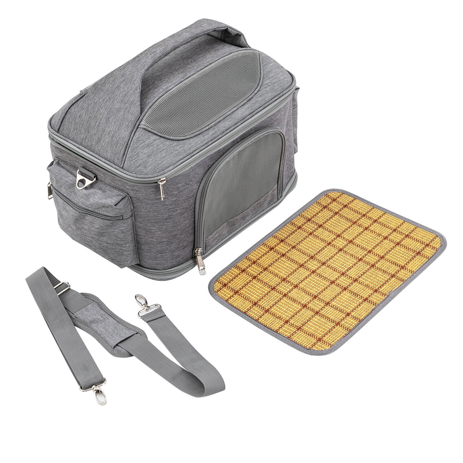 Collapsible Pet Carrier Pet Bag Crey Pet Travel Bag Oxford Waterproof Fabric 16.54*11.81*13.39 in