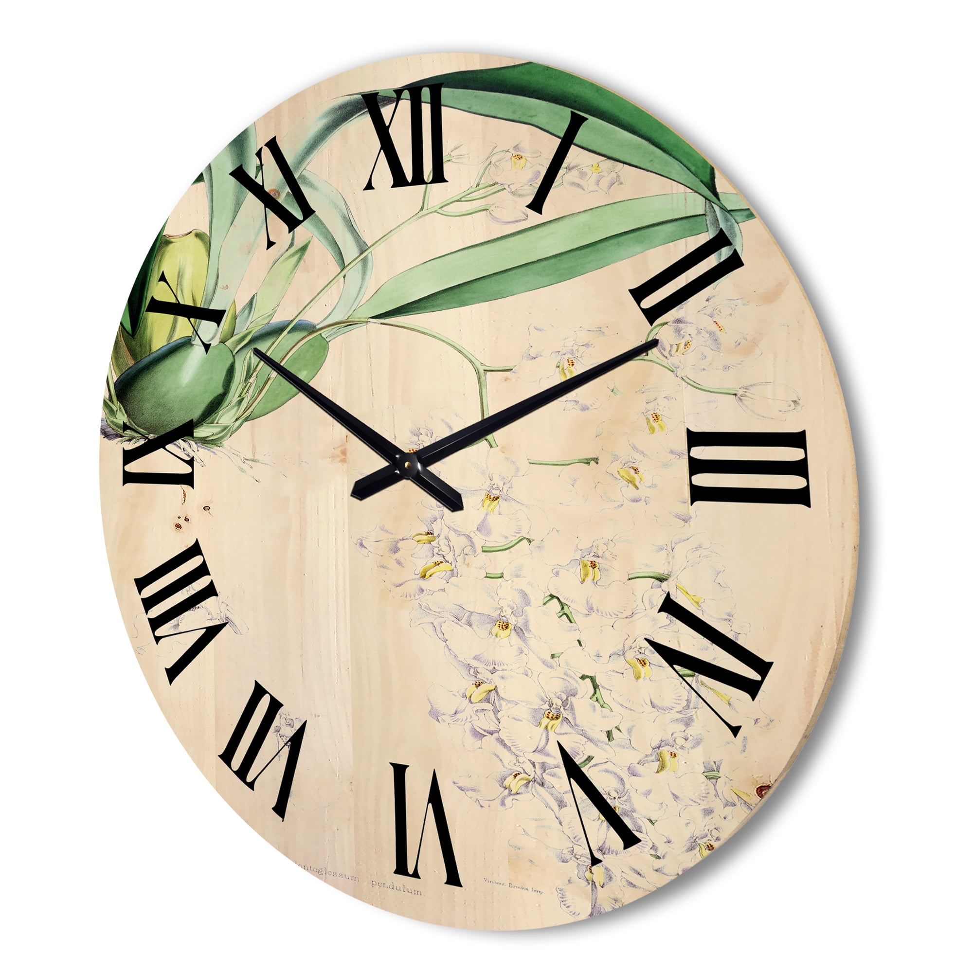 Designart 'Ancient White Orchid II' Traditional Wood Wall Clock