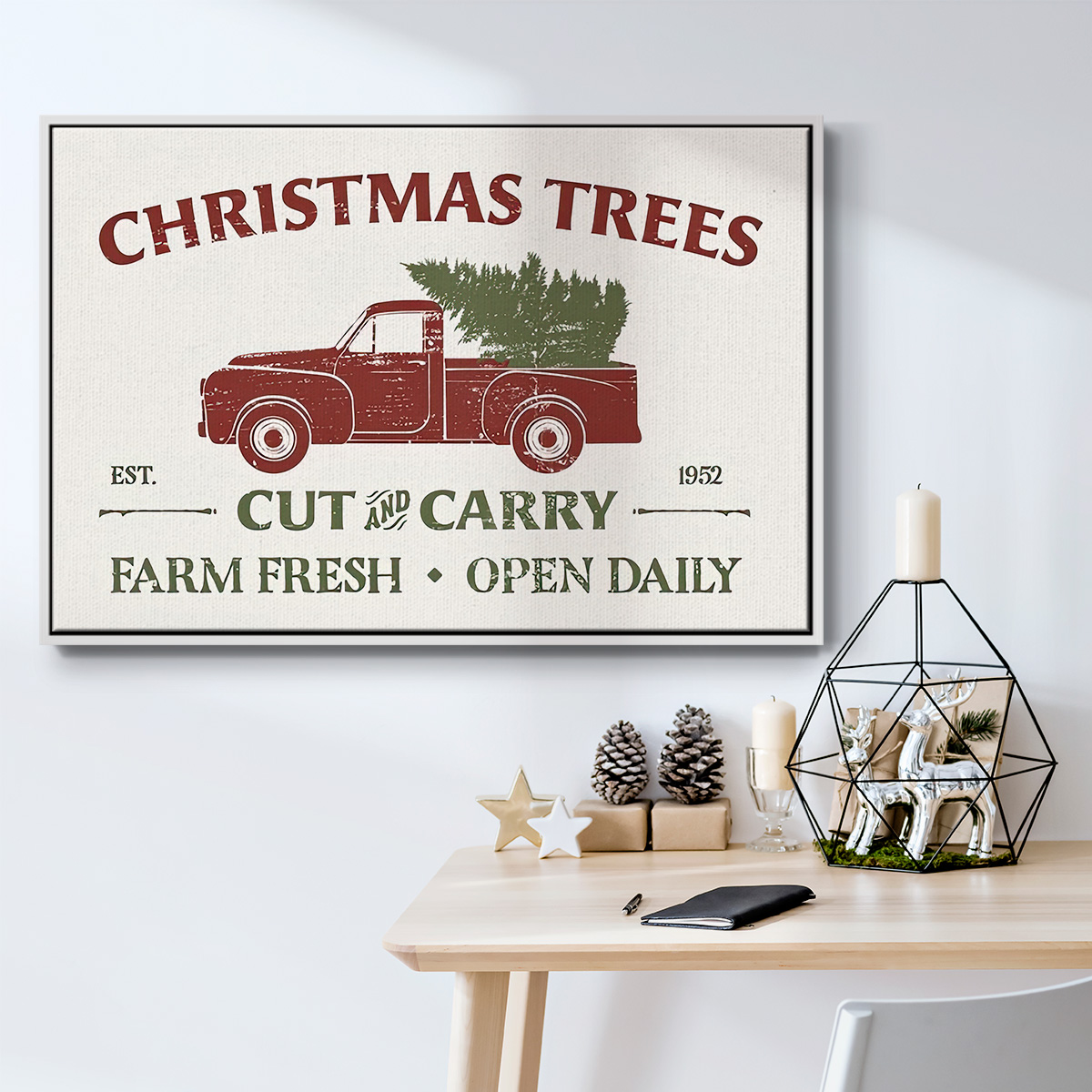 Christmas Farm Sign Collection A - Framed Gallery Wrapped Holiday Canvas - 27 x 41 - White Frame