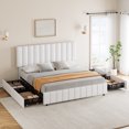 thumbnail image 1 of Garvee Linen Upholstered Platform Bed Frame with 4 Storage Drawers, Adjustable Headboard, Wooden Slats Support, No Box Spring Needed Queen, White, 1 of 9