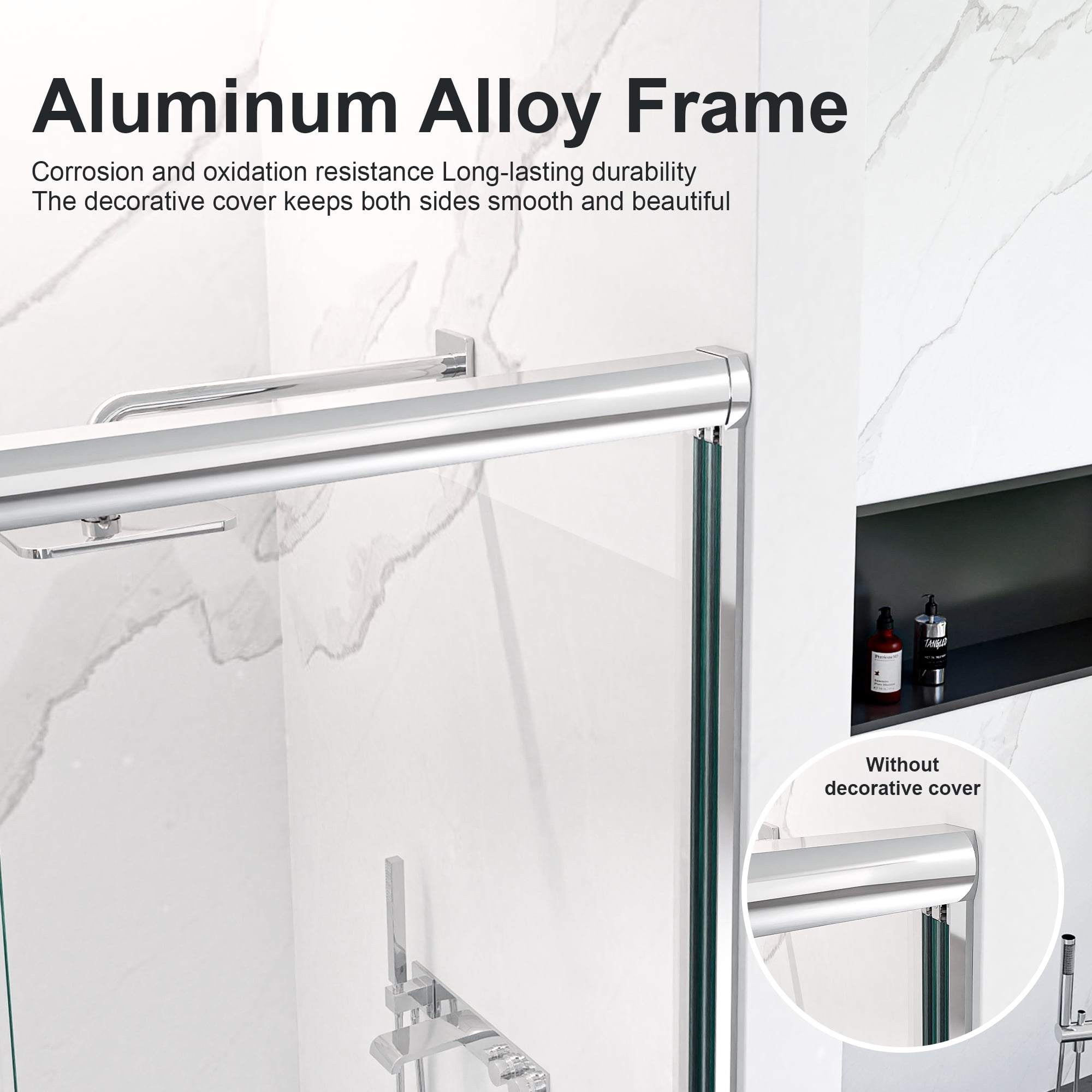 44"-48"W*72" H Semi-Frameless Double Sliding Shower Door, Bypass Shower Door, 1/4" (6mm) Thick SGCC Tempered Glass Door, Chrome