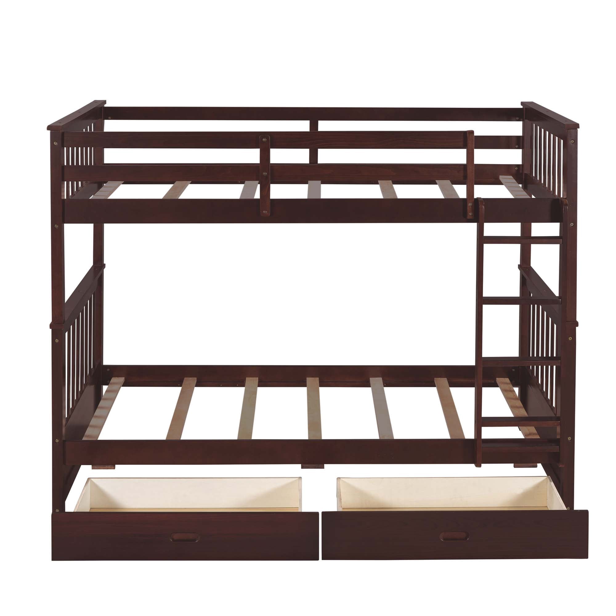 Aukfa Twin over Twin Bunk Bed with Two Storage Drawers, Wood Convertible Two Bed for Kids Teens - Espresso