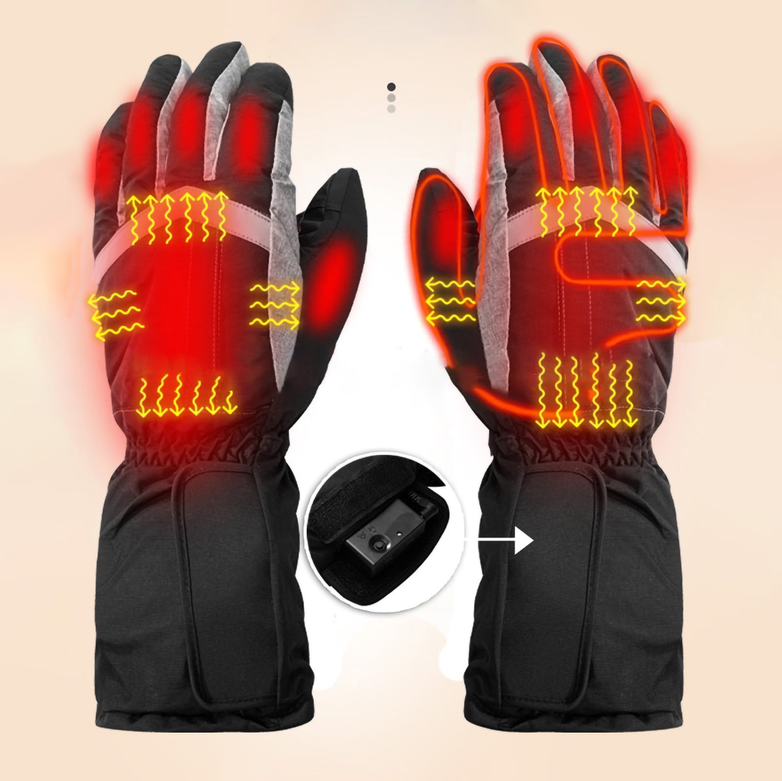 QSAWXQZ Men's Heating Gloves Touchscreen Waterproof Skiing Hand Warmers Thermal Gloves for Outdoor Black L