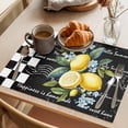 thumbnail image 3 of Summer Lemon Placemats Set of 6 Vintage Black Plaid Blue Spring Floral Place Mats Indoor Wipeable Table Mats Washable Cloth Dining Table Placemats for Kitchen Holiday Party Home Decor 13x19 Inch, 3 of 9