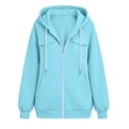 thumbnail image 4 of Drawstring Zip Up Hoodies for Women Solid Color Casual Sports Style Winter Fashion Zipper Style Long Sleeved Sweatshirt Fall Winter Track Jackets with Pockets, 4 of 6