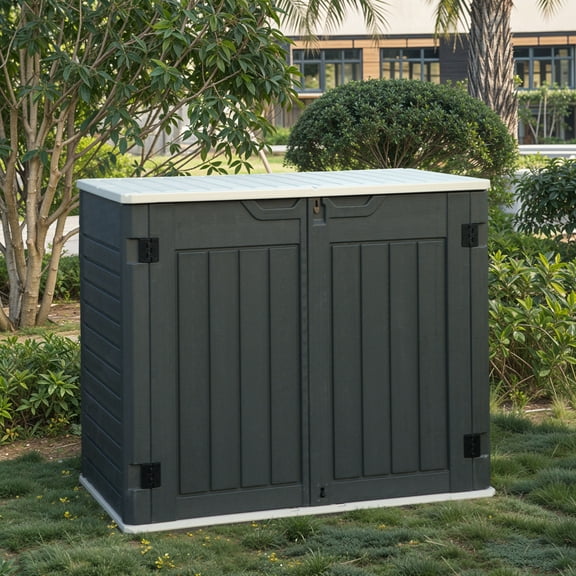 Uforic Outdoor Horizontal Storage Sheds, Weather Resistant Resin Tool Shed, Multi-Opening Door for Easy Storage of Bike, Trash Cans, Garden Tools, Lawn Mowers, 35 Cu ft